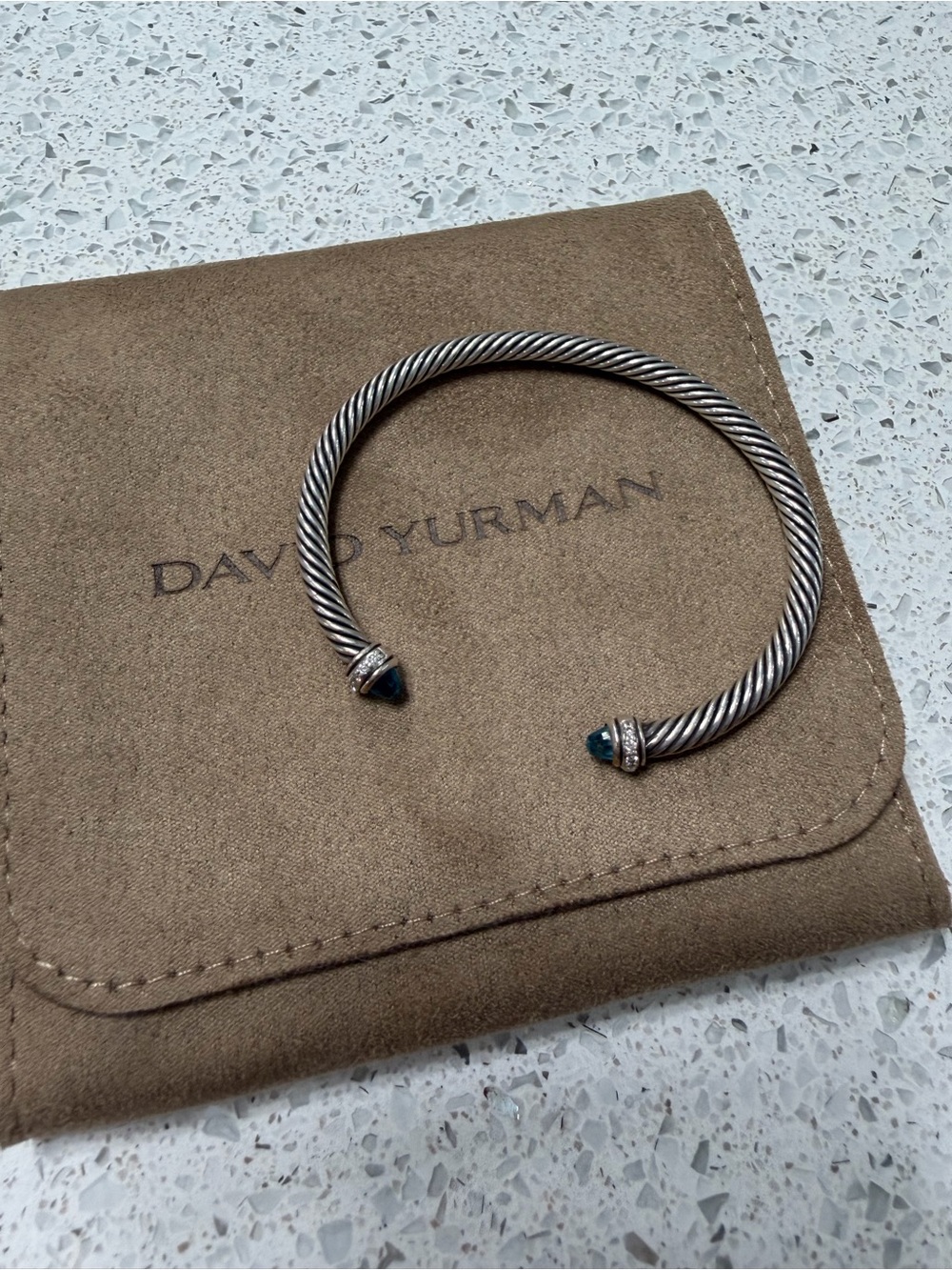 David Yurman Classic Cable Bracelet Sterling Silver w/ Blue Topaz & Diamonds 4mm